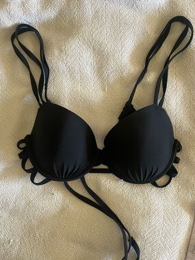 Black Strappy Push-Up Bikini Top - Women Swim Bikini Size 34 C